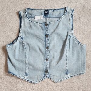 GAP Light Blue Denim Button-Down Vest